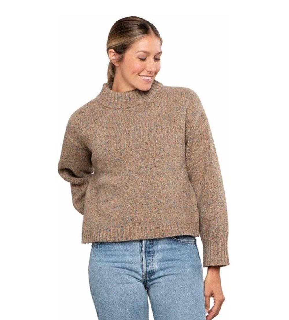 Toad&Co Wilde Sweater Womens Sz Small Wool Mock Neck Brown Speckled Chunky Cabin